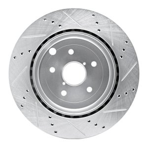Subaru Impreza Brake Rotor (1) - Rear Left - R1 Concepts - Drilled & Slotted - Silver - `08-`20